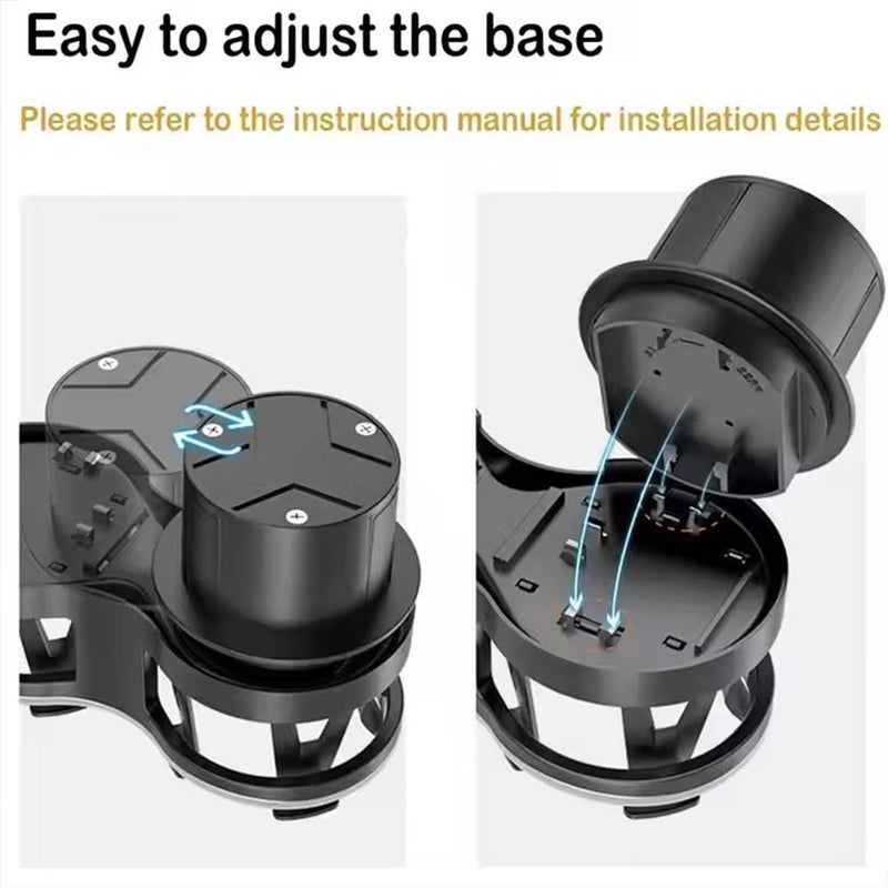 2-in-1 Car Cup Holder Adapter with Adjustable Base - Universal Double Cup Holder Extender Organizer for Vehicle, Truck, RV, Boat - Secure Fit for Drinks & Bottles - Image 5